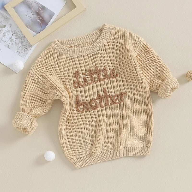 2023-09-18 Lioraitiin 0-18M Baby Boys Sweater Letter Embroidery Crew Neck Long Sleeve Pullovers Fall Toddler Clothes Tops