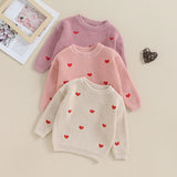 2023-10-12 Lioraitiin 0-18M Baby Girl Knit Sweater Love Heart Embroidery Sweatshirt Pullover Tops Infant Valentine's Day Clothes