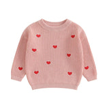 2023-10-12 Lioraitiin 0-18M Baby Girl Knit Sweater Love Heart Embroidery Sweatshirt Pullover Tops Infant Valentine's Day Clothes