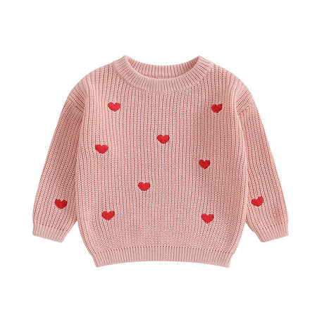 2023-10-12 Lioraitiin 0-18M Baby Girl Knit Sweater Love Heart Embroidery Sweatshirt Pullover Tops Infant Valentine's Day Clothes