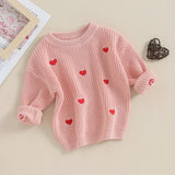 2023-10-12 Lioraitiin 0-18M Baby Girl Knit Sweater Love Heart Embroidery Sweatshirt Pullover Tops Infant Valentine's Day Clothes