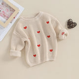 2023-10-12 Lioraitiin 0-18M Baby Girl Knit Sweater Love Heart Embroidery Sweatshirt Pullover Tops Infant Valentine's Day Clothes