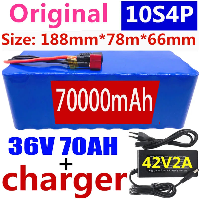 2023 100% Original 36V 10S4P 100Ah Battery Pack 1000W High Power Battery 42V 100000mAh Ebike Electric Bike BMS+42V2A Charger