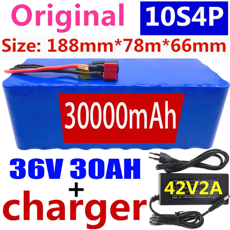 2023 100% Original 36V 10S4P 100Ah Battery Pack 1000W High Power Battery 42V 100000mAh Ebike Electric Bike BMS+42V2A Charger