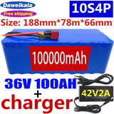 2023 100% Original 36V 10S4P 100Ah Battery Pack 1000W High Power Battery 42V 100000mAh Ebike Electric Bike BMS+42V2A Charger