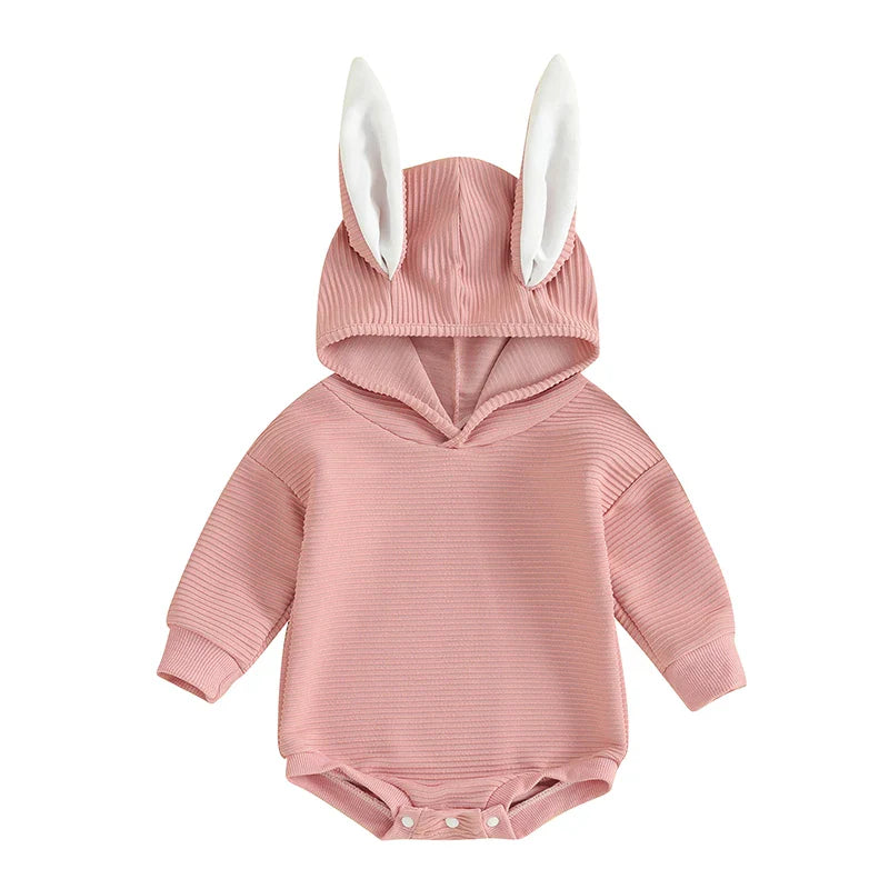 2023-12-05 Lioraitiin 0-18M Infant Baby Easter Hood Jumpsuit Letter&Bunny Print Long Sleeve 3D Bunny Ear Romper