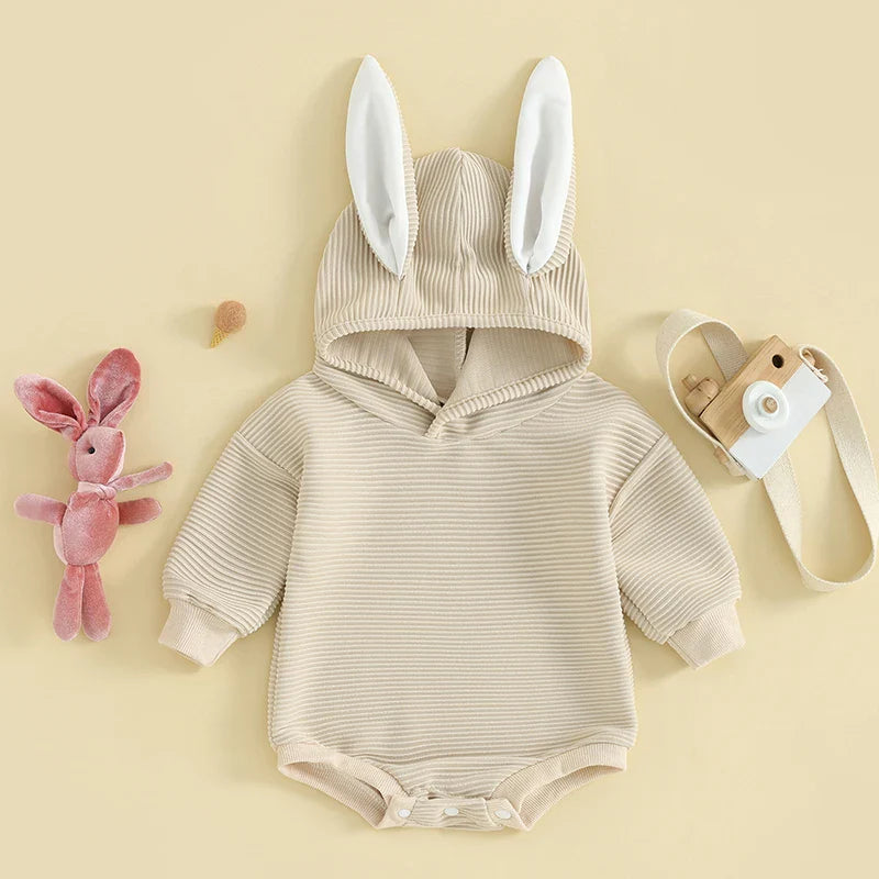 2023-12-05 Lioraitiin 0-18M Infant Baby Easter Hood Jumpsuit Letter&Bunny Print Long Sleeve 3D Bunny Ear Romper