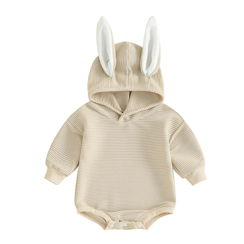 2023-12-05 Lioraitiin 0-18M Infant Baby Easter Hood Jumpsuit Letter&Bunny Print Long Sleeve 3D Bunny Ear Romper