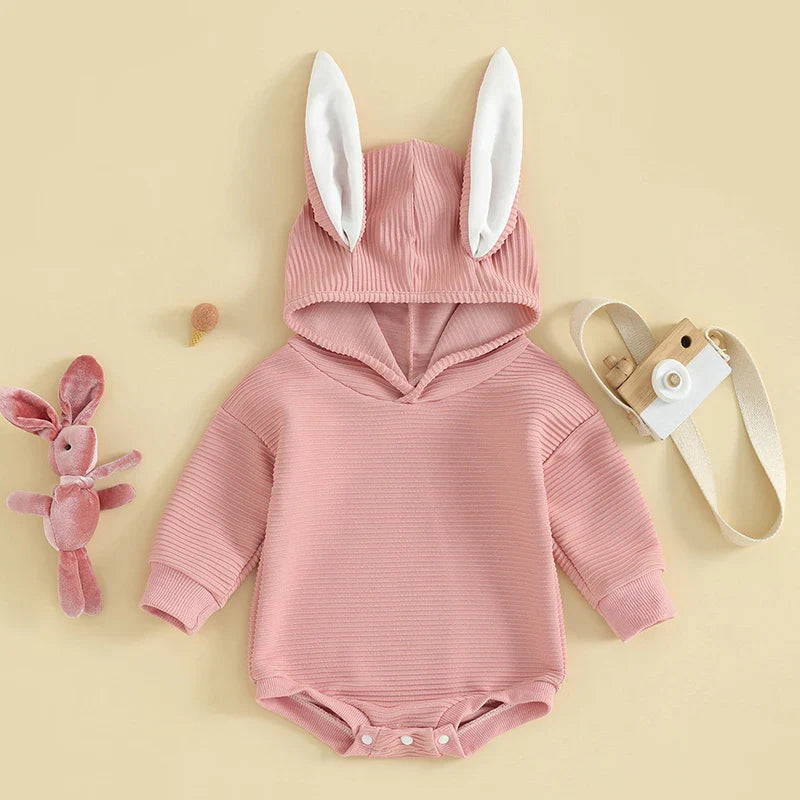 2023-12-05 Lioraitiin 0-18M Infant Baby Easter Hood Jumpsuit Letter&Bunny Print Long Sleeve 3D Bunny Ear Romper