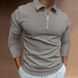 2023 Autumn And Winter Europe And The United States New Men's Casual Fit Striped POLO Shirt Fashion Long Sleeve Solid Color Polo