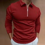 2023 Autumn And Winter Europe And The United States New Men's Casual Fit Striped POLO Shirt Fashion Long Sleeve Solid Color Polo