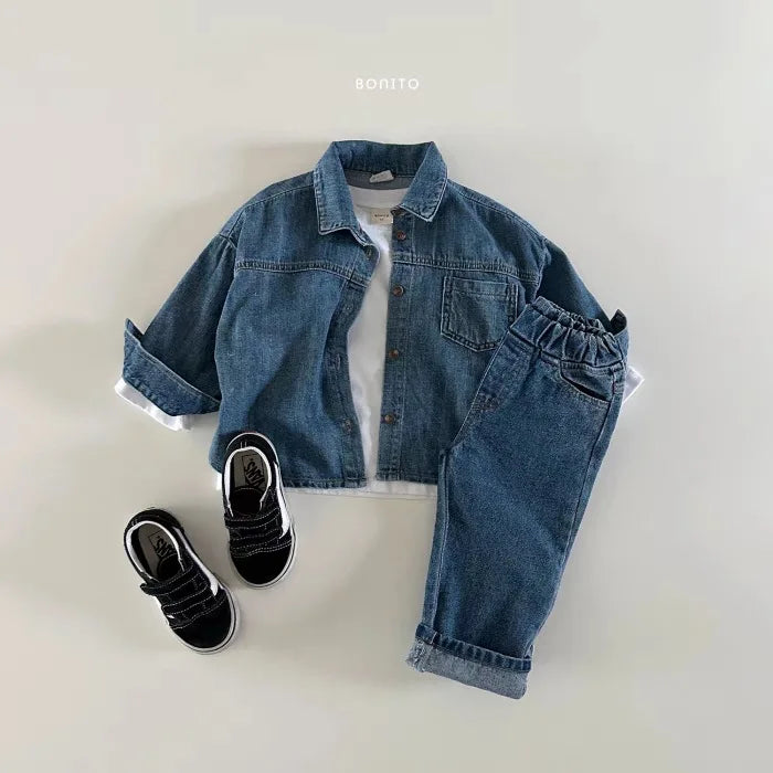 2023 Autumn New Baby Long Sleeve Denim Jacket Infant Boys Pocket Lapel Coat Children Casual Coat Vintage Baby Denim Tops Clothes