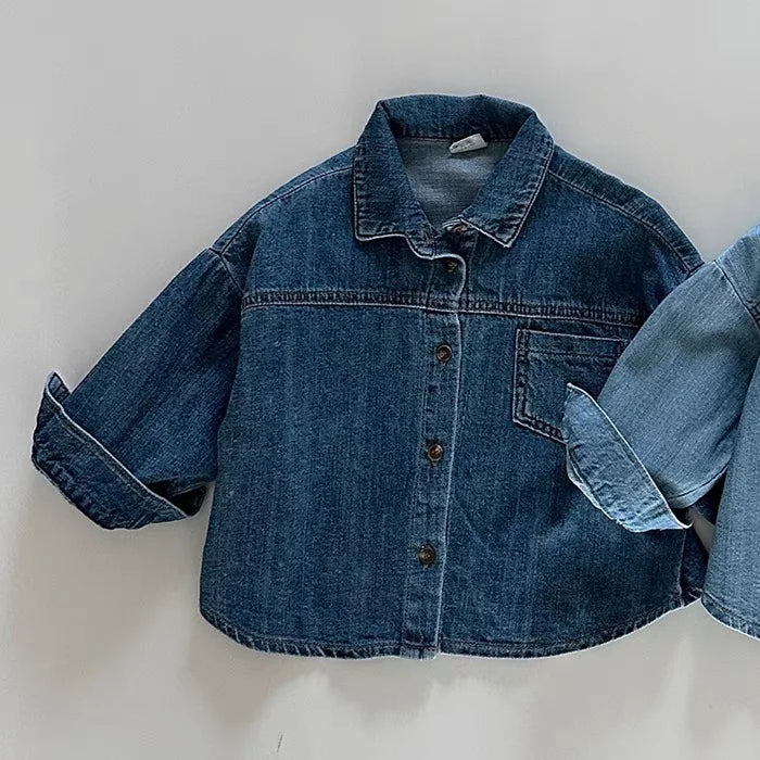 2023 Autumn New Baby Long Sleeve Denim Jacket Infant Boys Pocket Lapel Coat Children Casual Coat Vintage Baby Denim Tops Clothes