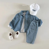 2023 Autumn New Baby Long Sleeve Denim Jacket Infant Boys Pocket Lapel Coat Children Casual Coat Vintage Baby Denim Tops Clothes