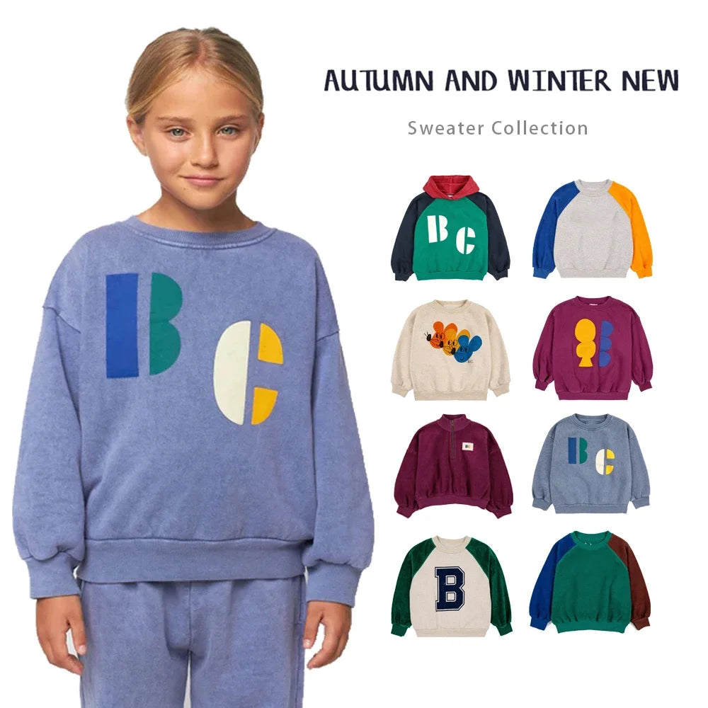 2023 Autumn/Winter Girls' Raglan Sleeves Color Block Letter Plush Pullover Velvet Children's Shake Fleece Sweater Pants BC Set