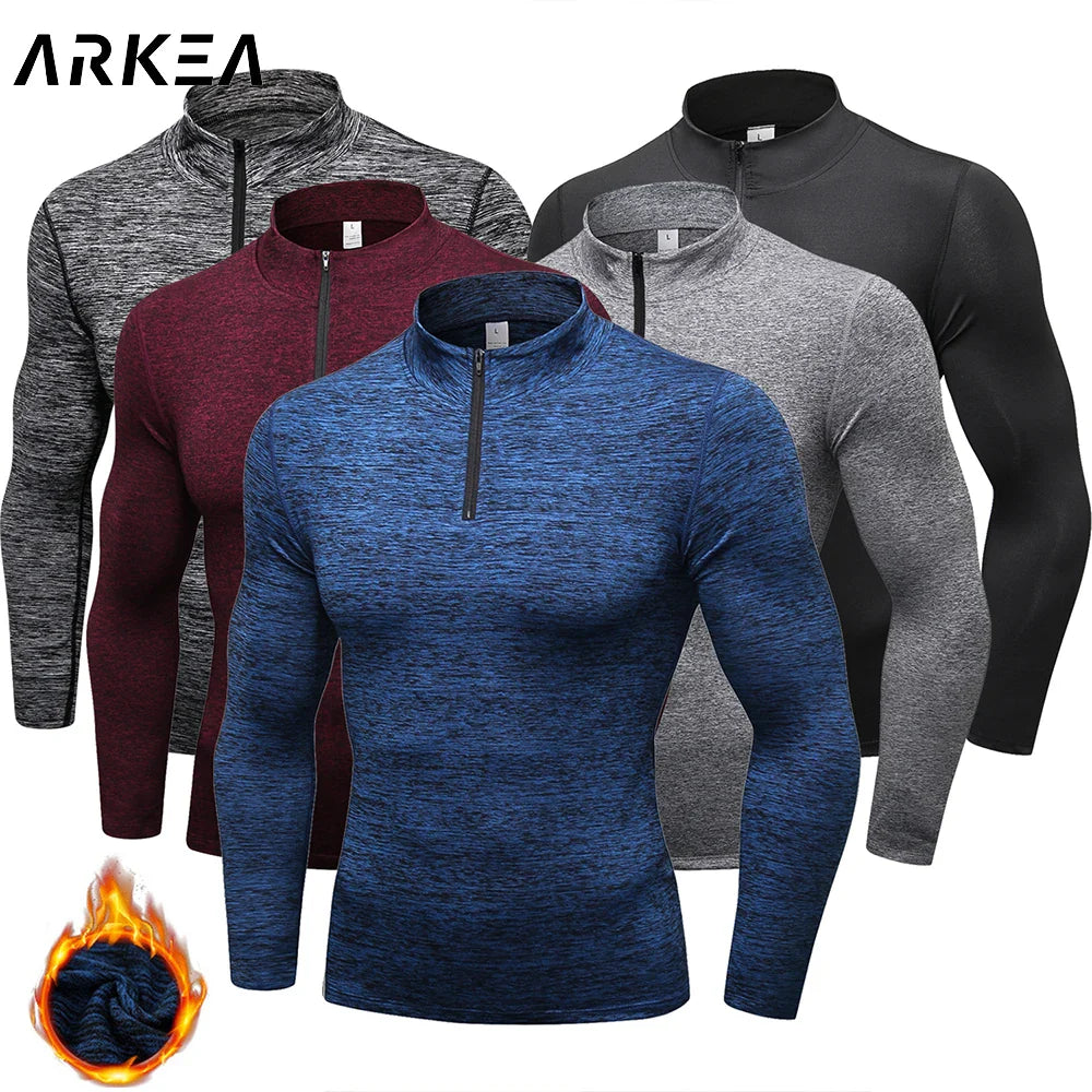 2023 Autumn Winter High Collar Shirt Men Compression T Shirts Thermal Underwear Quick Dry Running Tights Skinny Gym Clothing