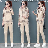 2023 Autumn Winter New Women's Casual Sweat Suit Fashion Plush Thickened Hooded Tops Waistcoat Pants 3 Three Piece Set For Women