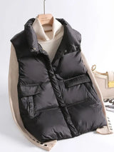 2023 Autumn Winter Ultra Light Thin Duck Down Jacket Women Quilted Short Warm Basic Vest Casual Pocket Waistcoat Female Coat