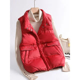 2023 Autumn Winter Ultra Light Thin Duck Down Jacket Women Quilted Short Warm Basic Vest Casual Pocket Waistcoat Female Coat