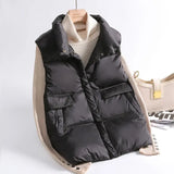 2023 Autumn Winter Ultra Light Thin Duck Down Jacket Women Quilted Short Warm Basic Vest Casual Pocket Waistcoat Female Coat