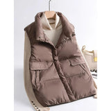 2023 Autumn Winter Ultra Light Thin Duck Down Jacket Women Quilted Short Warm Basic Vest Casual Pocket Waistcoat Female Coat