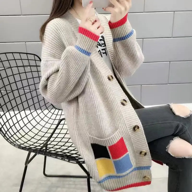 2023 Autumn and Winter Women's New Fashion Casual Mid Length Cardigan Sweater Korean Versatile Fashion Outwear Knitted Coat