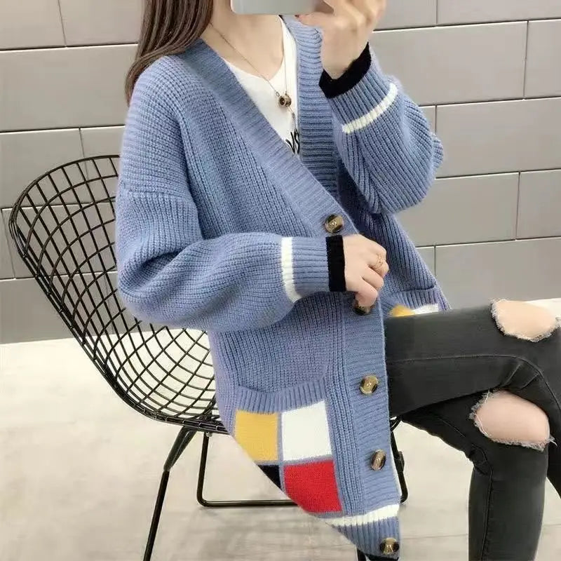 2023 Autumn and Winter Women's New Fashion Casual Mid Length Cardigan Sweater Korean Versatile Fashion Outwear Knitted Coat