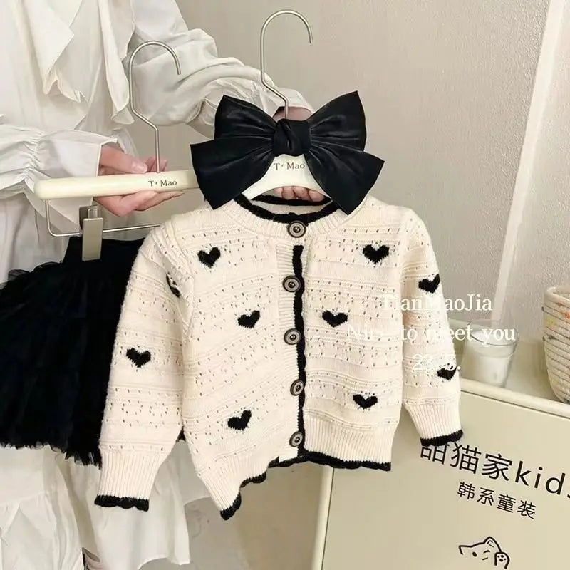 2023 Baby Girl Fashion Love Knitted Sweaters Cardigan Embroidery Girl Kids Spring Autumn Clothing Children Birthday Jackets