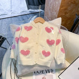 2023 Baby Girl Fashion Love Knitted Sweaters Cardigan Embroidery Girl Kids Spring Autumn Clothing Children Birthday Jackets