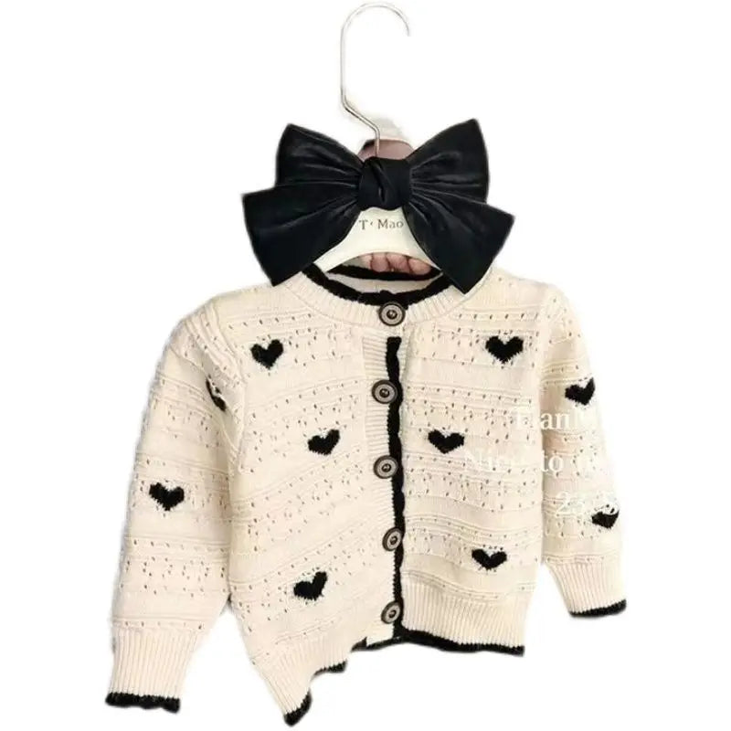 2023 Baby Girl Fashion Love Knitted Sweaters Cardigan Embroidery Girl Kids Spring Autumn Clothing Children Birthday Jackets