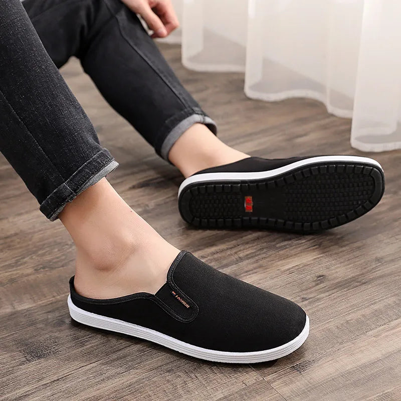 2023 Cloth Shoes Men Soft Sole Chinese Embroidery Men Shoes Chinese Style Yellow Black  Round Mouth Cloth slippers