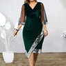 2023 European and American New Plus Size Women's Independent Station Gold Velvet Irregular Sequin Sheer Mesh Dress