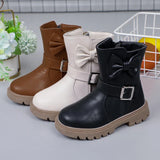 2023 Girls Boots Bow Kids Fashion Buckle Cool Solid Color Toddler Girls Shoes Children Casual Boots Versatile Spring New Simple