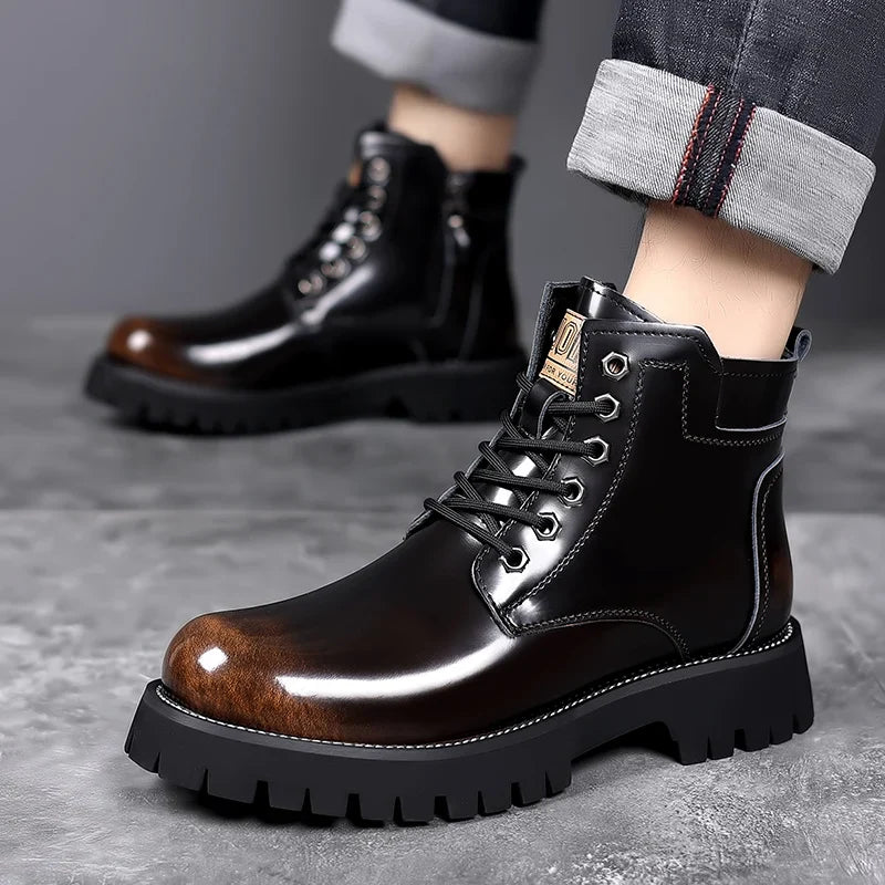 2023 Hot Sale Cowhide British Retro High Top Work Boots New Men‘s Boots High Top Boots Polished Leather Shoes Men Ankle Boots