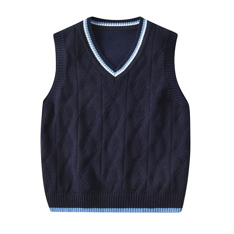 2023 Ins New Fashion Boys Sweater Vest Children Autumn Winter Vest Knit Sweater Plaid Boys Vest