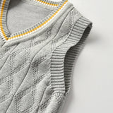 2023 Ins New Fashion Boys Sweater Vest Children Autumn Winter Vest Knit Sweater Plaid Boys Vest