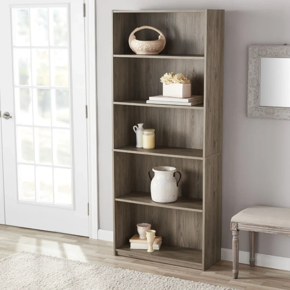 2023 Mainstays 5-Shelf Bookcase with Adjustable Shelves, Rustic Oak