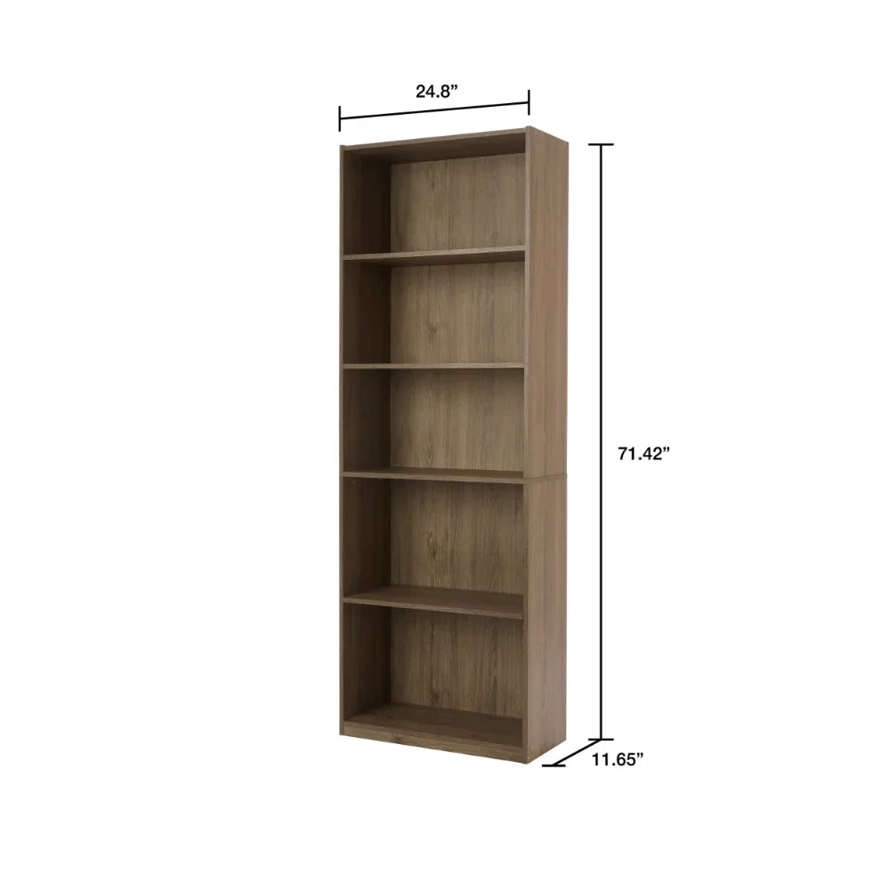 2023 Mainstays 5-Shelf Bookcase with Adjustable Shelves, Rustic Oak