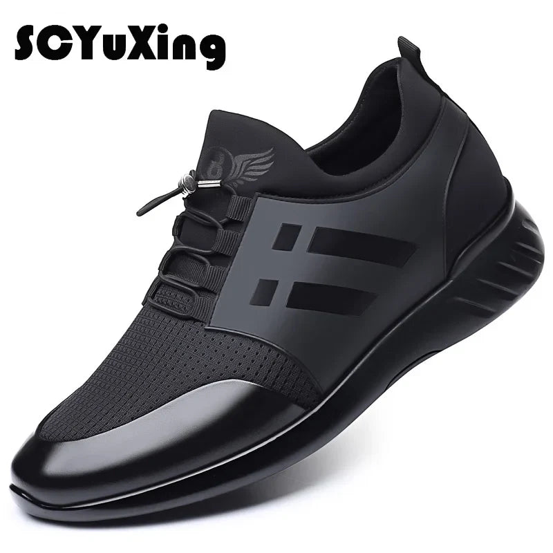 2023 Men's Shoes Quality Lycra+ Cow Leather Shoes Brand 5CM Increasing British Shoes New Summer Black Man Casual Height Shoes