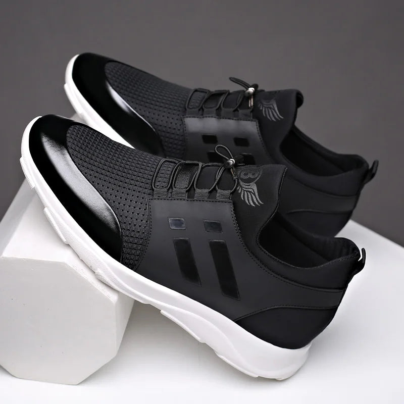 2023 Men's Shoes Quality Lycra+ Cow Leather Shoes Brand 5CM Increasing British Shoes New Summer Black Man Casual Height Shoes