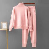 2023 New 2 Pieces Set Women Knitted Tracksuit Turtleneck Sweater Carrot Jogging Pants Pullover Sweater Set CHIC Knitted Outwear