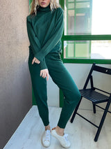 2023 New 2 Pieces Set Women Knitted Tracksuit Turtleneck Sweater Carrot Jogging Pants Pullover Sweater Set CHIC Knitted Outwear