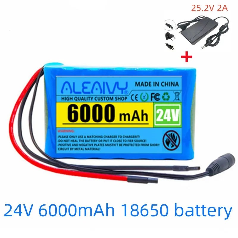 2023 New 24V 6Ah 25.2V 6S1P 18650 Li-Ion Battery Pack for Electric Motor Bicycle E-Bike Scooter Toys Drill with BMS