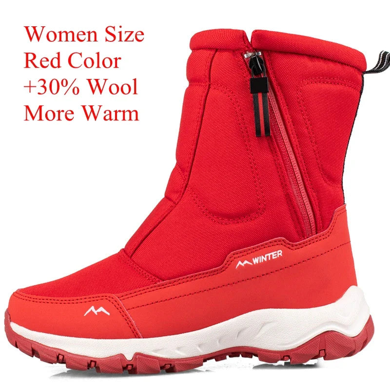 2023 New +30% Wool Women Snowboots More Warm Winter Shoes Non-Slip Waterproof Men’s Snow Boots Big Size 36-45 Outdoor Shoes