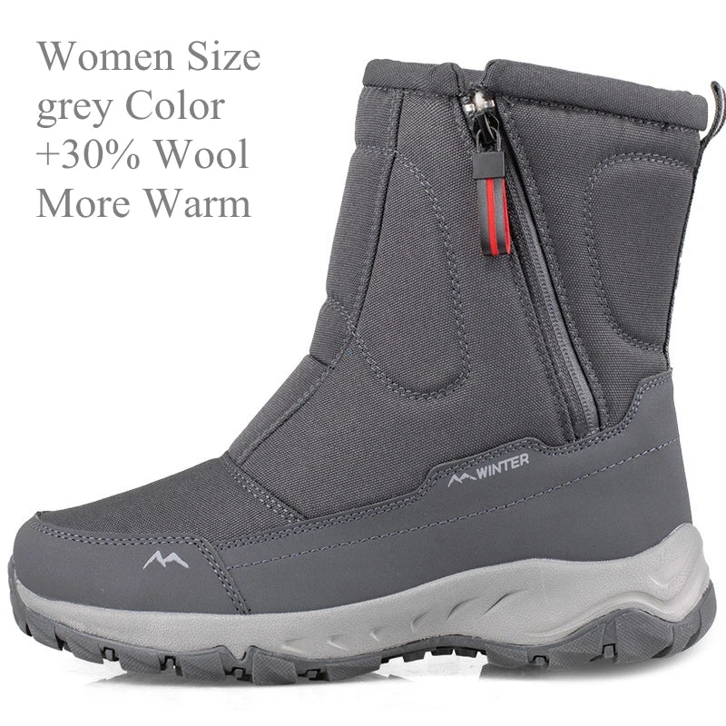 2023 New +30% Wool Women Snowboots More Warm Winter Shoes Non-Slip Waterproof Men’s Snow Boots Big Size 36-45 Outdoor Shoes