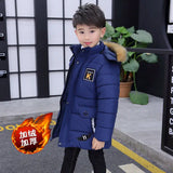 2023 New 4-14 Years Very Keep Warm Winter Boys Jacket Teenager Mid-Length Plus Velvet Thickening  Hooded Cotton Coat For Kids