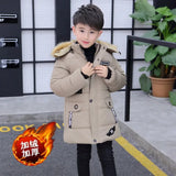 2023 New 4-14 Years Very Keep Warm Winter Boys Jacket Teenager Mid-Length Plus Velvet Thickening  Hooded Cotton Coat For Kids