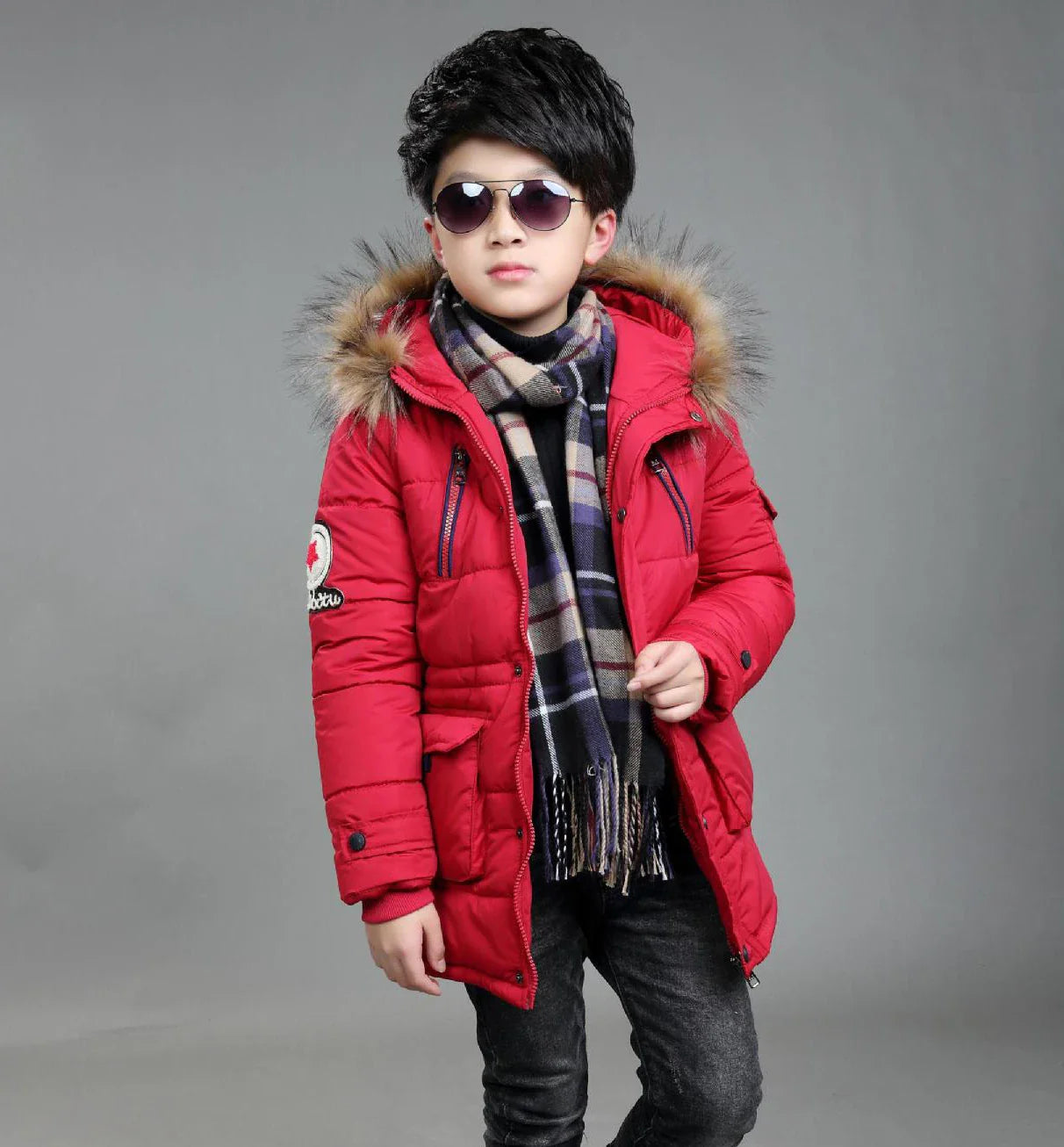 2023 New 4-14 Years Very Keep Warm Winter Boys Jacket Teenager Mid-Length Plus Velvet Thickening  Hooded Cotton Coat For Kids