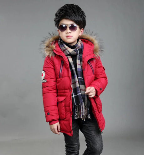 2023 New 4-14 Years Very Keep Warm Winter Boys Jacket Teenager Mid-Length Plus Velvet Thickening  Hooded Cotton Coat For Kids