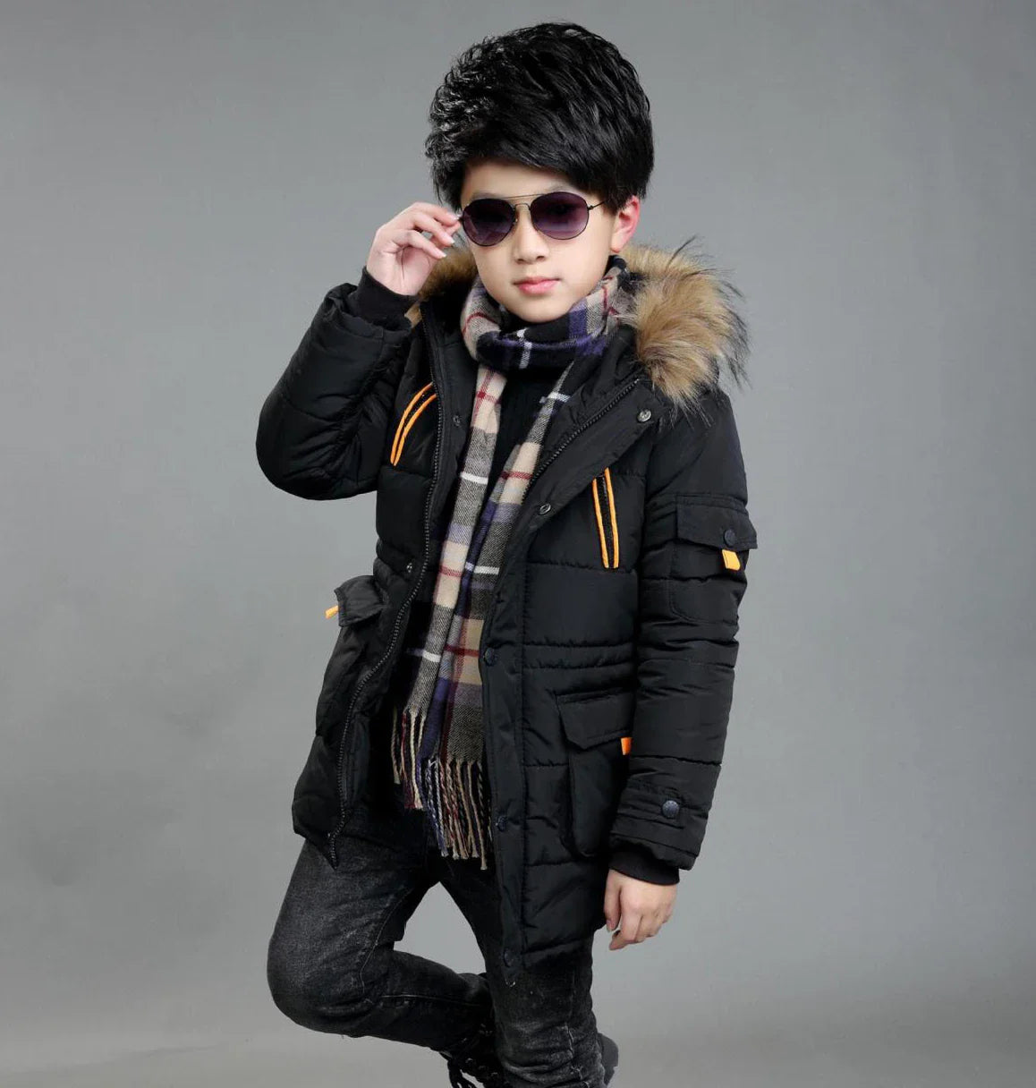 2023 New 4-14 Years Very Keep Warm Winter Boys Jacket Teenager Mid-Length Plus Velvet Thickening  Hooded Cotton Coat For Kids